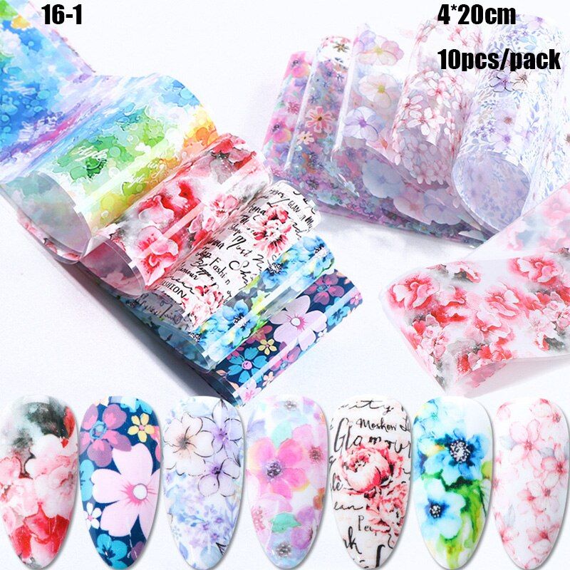 1 Box Nail Art Transfer Foil Snake Stickers Marble Fresh Flowers And Leaves Paper Sparkly UV Gel Wraps Adhesive Decals
