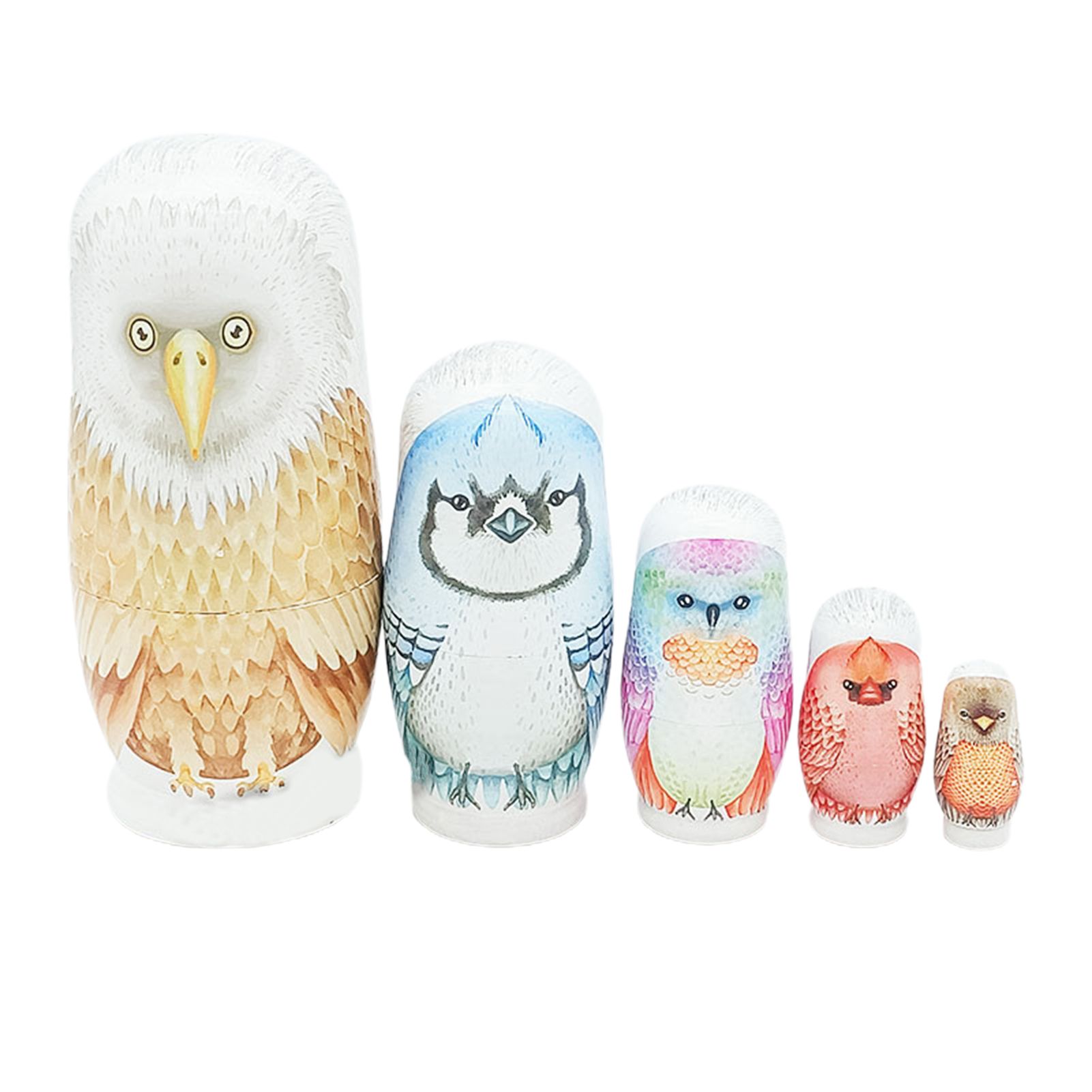 5Pcs/Set Matryoshka Hand-painted Puzzle Toy Wood Owl Matryoshka Nesting Dolls for Decoration