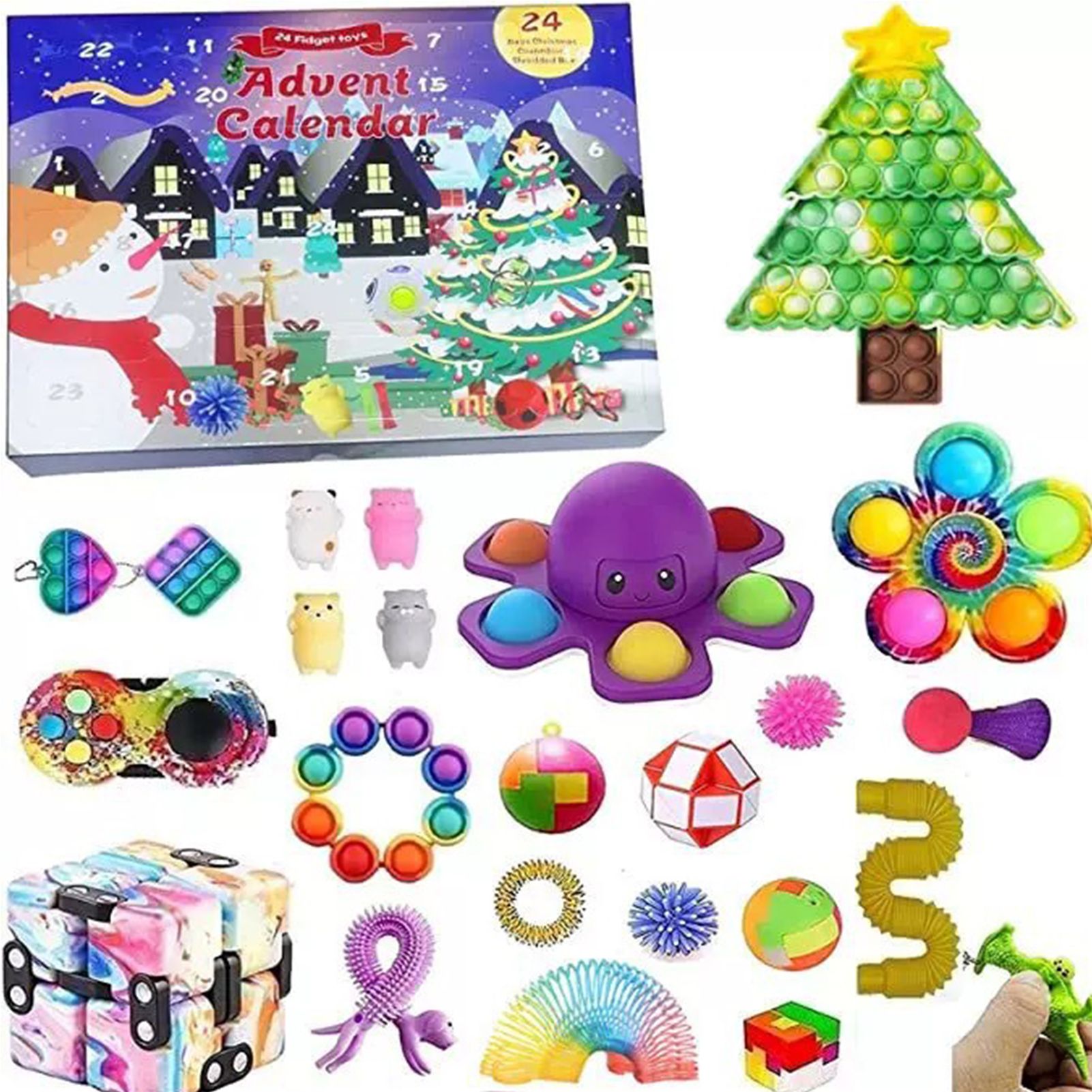 Greenhome 24Pcs/Box Decompression Toy Set Party Favors Release Anxiety Soft Touch Calendar Funny Fidget Toys Storage Gift Box for Friends