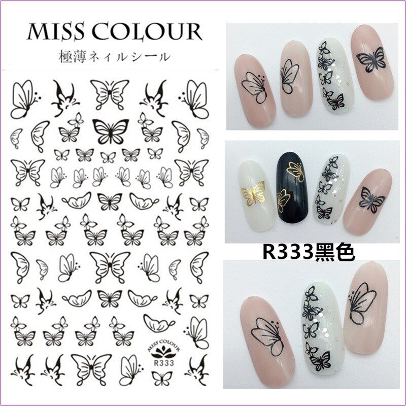 SUPER THIN SELF ADHESIVE 3D NAIL ART NAIL SLIDER STICKER FLOWER BUTTERFLY COLORFUL METALLIC R332-333