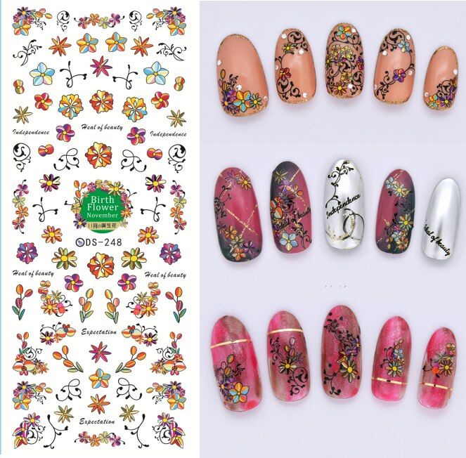 New Style Nail Stickers Mixed Flower Letters Stars Nail Art Water Transfer Decals Decoration Slider For DIY Manicure Design
