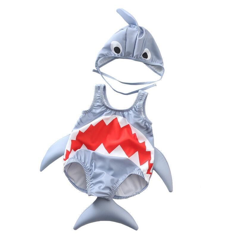 2PCS Kids Baby Boys Girls Shark Swimsuit Swimwear Rash Guard Costume Beachwear