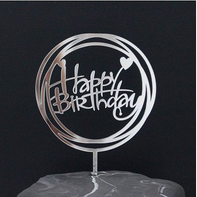 Happy Birthday Round topper Heart-1pcs