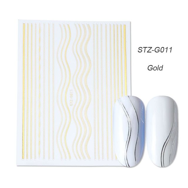 3D Gold Silver Sliders For Nails Wave Liners Stripe Tape Sticker Self-Adhesive Geometric Full Wraps Decor Manicure NLSTZG001-013