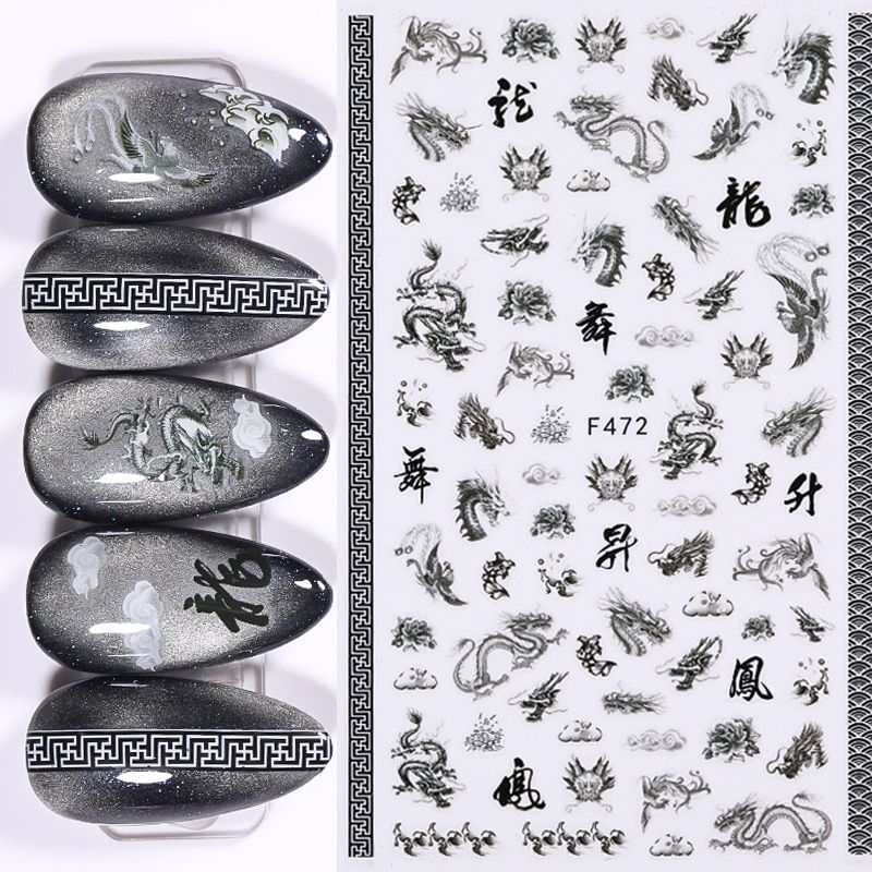 Serpentine 3D Nail Sticker Black White Snake Design Self Adhesive Sliders For Nails Transfer Nail Decals Nail Art Foils Tips