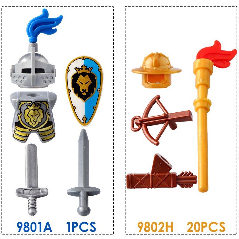 21PCS/LOT Medieval Castle Knight Blue Lion Knight King Knight Armor Heavy Knight with Weapon Figures Building Bricks Toys AX9801