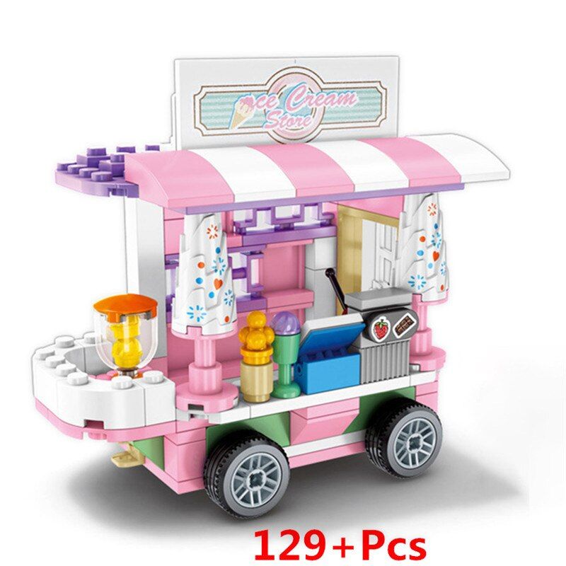 Single Toy City Block Mini Street View Building Blocks Food Selling Car Bricks Sets Toys For Children