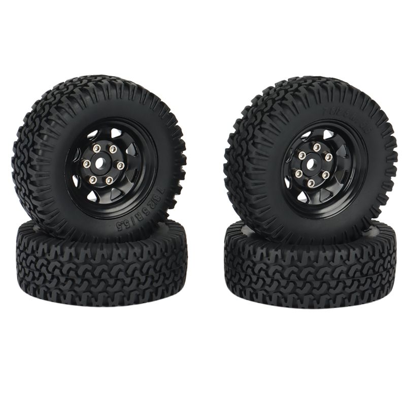 4PCS 1.55 Metal Beadlock Wheel Rim Tires Set for 1/10 RC Crawler Car Axial Jr 90069 D90 TF2 Tamiya CC01 LC70 MST