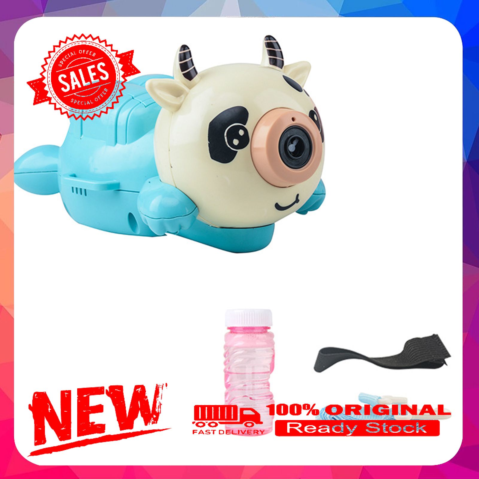 Bubble Machine with Light and Sound Hand-worn Design Plastic Children Bubble Maker Toy for Gift