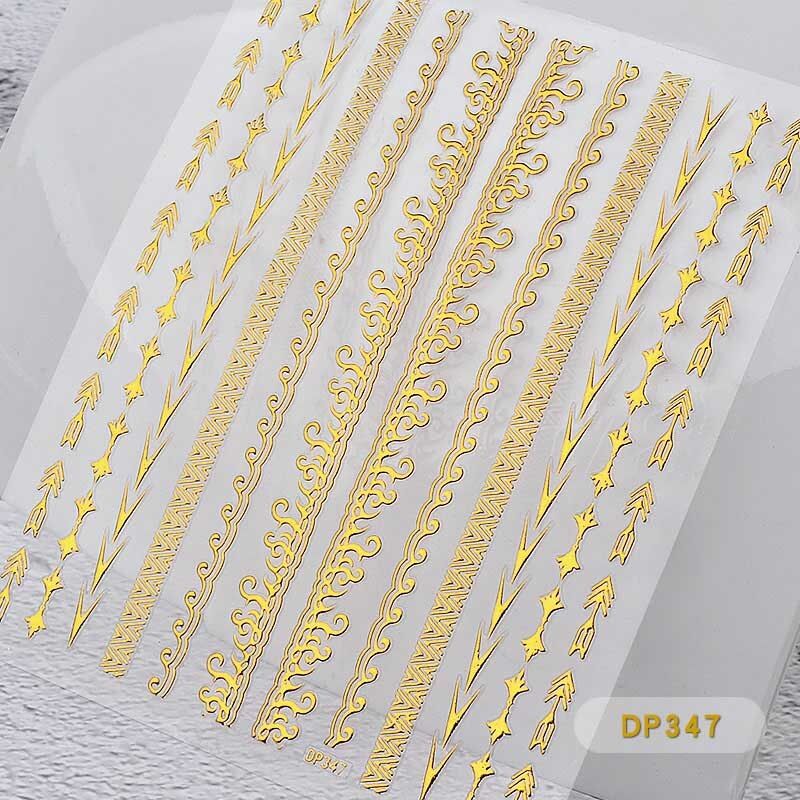 1 Sheet Gold Metal 3D Nail Stickers 10 Style Options Self-adhesive Glue Decals Paper DIY Beauty Decorations Manicure Accessory