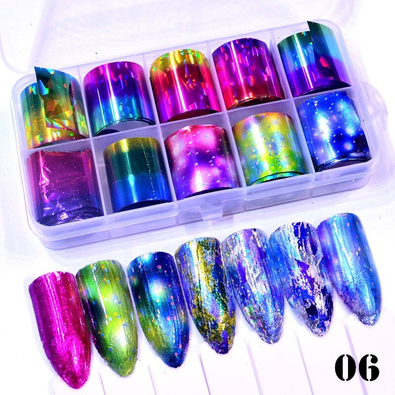 10 Colors/pack Starry Sky Nail Foils Sticker 4*20cm Colorful Manicure Nail Art Transfer Sticker Nail Art Decoration