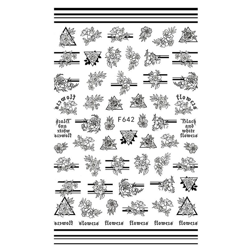 1pcs Black Flower Nail Art Sticker Decal Hollow Watercolor Floral Designs Water Transfer  Adhesive Slider Decoration