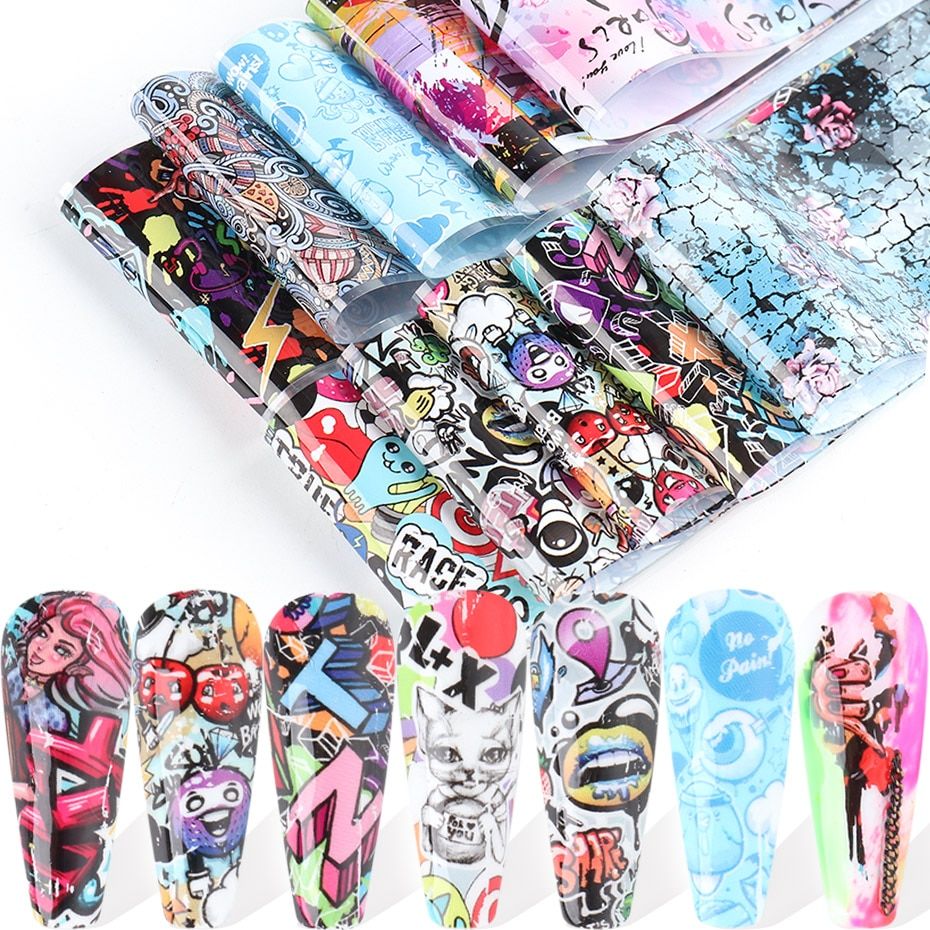 10pcs Gradient Fire Flame Nail Foil Sticker For Nails Transfer Starry Sky Paper  Year Design Manicure Decoration SA2104