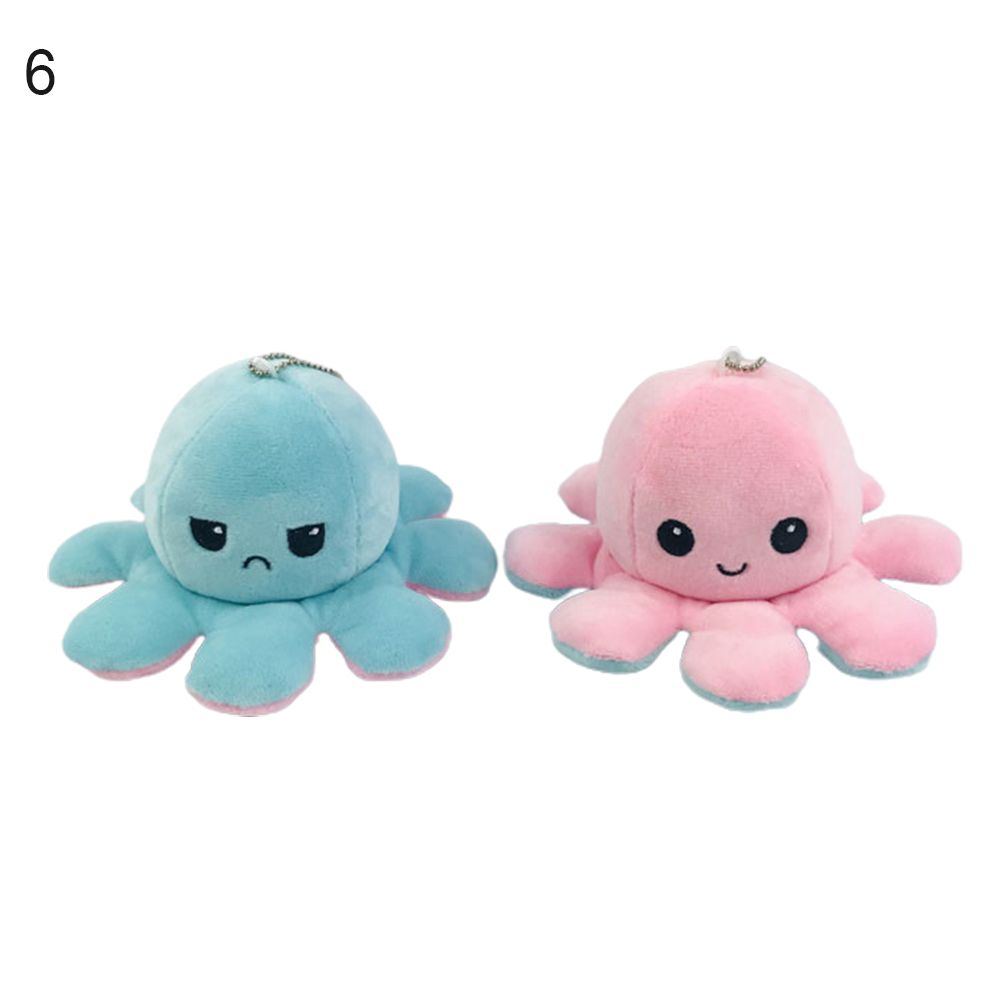 Double-Sided Flipped Cartoon Octopus Plush Doll with Keychain Bag Pendant Gift