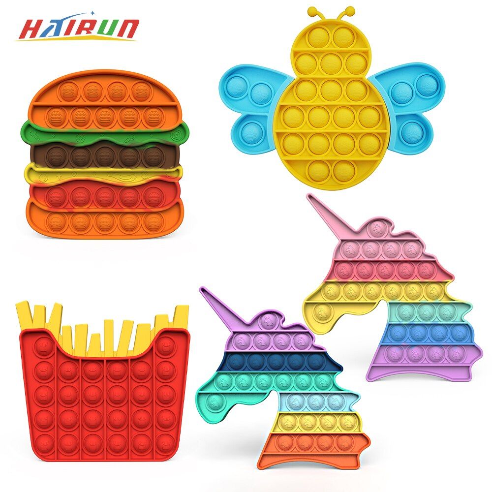 New Pop Hot Push Bubble Fidget Toys Hamburger Fries Unicorn Bee Series New Spoting