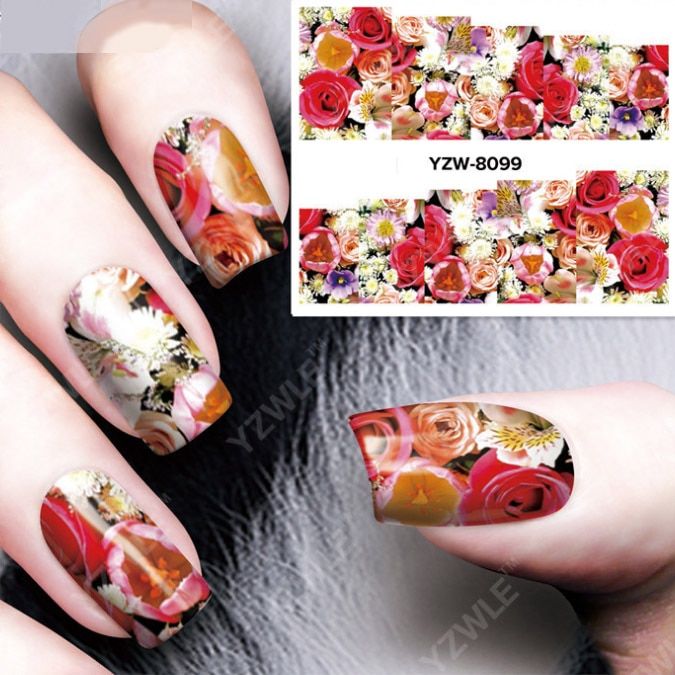 1pc Nail Sticker Water Transfer Decals Flower Romantic Rose Watermark Slider Gel Nail Art Decoration Manicure