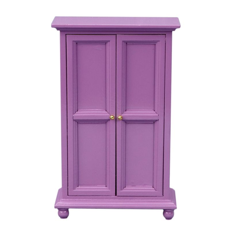 1:12 Dollhouse Bedroom Purple Wardrobe Cabinet Simulation Miniature Wardrobe for DollHouse Decoration Kids Toy