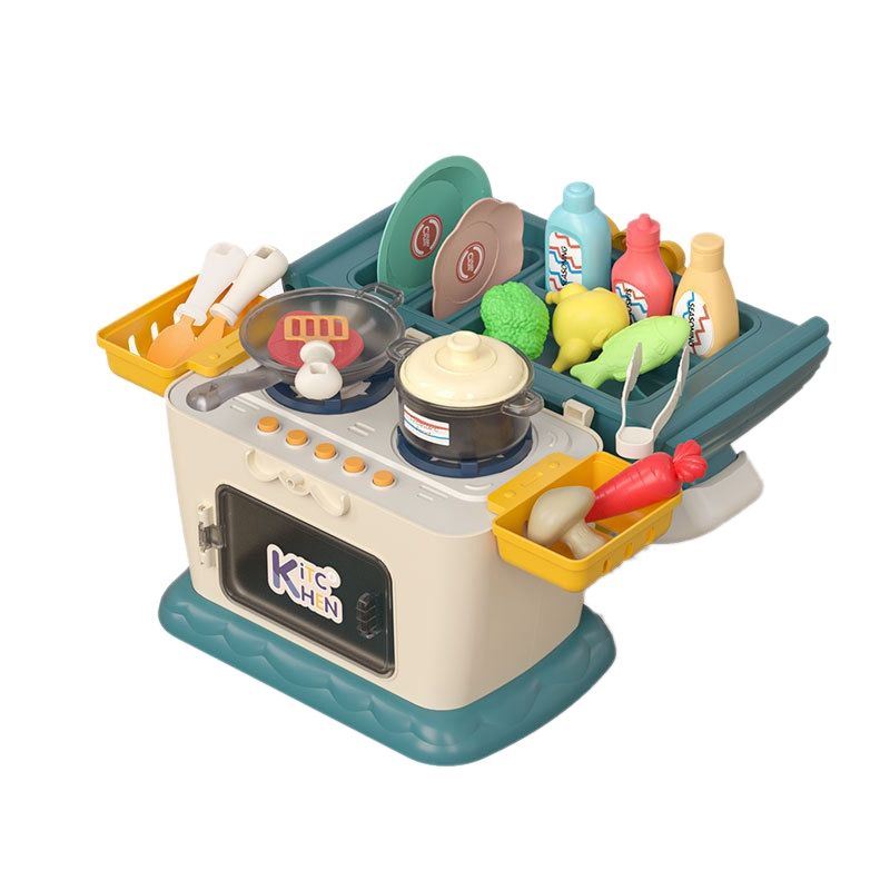 21Pc Kids Kitchen Sets Pretend Play Kitchen Playset Toy with Lights & Sounds Play Oven & Sink Toys for Girls and Boys(B)