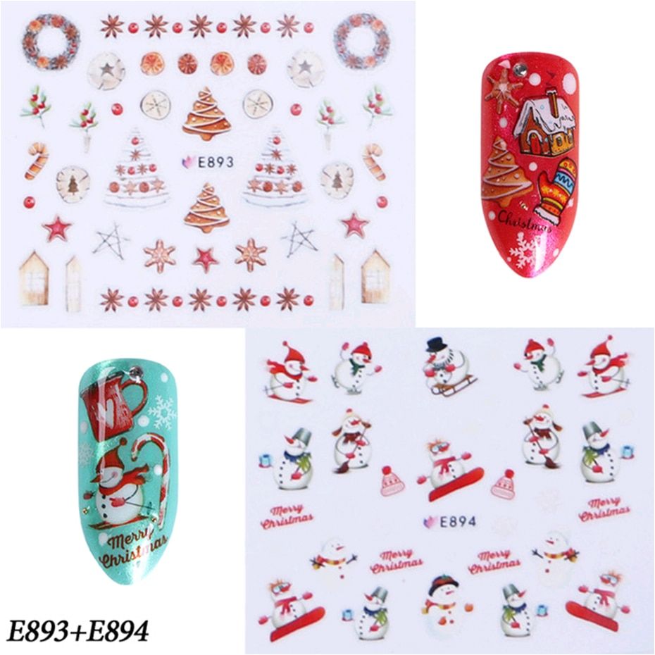 Xmas Winter Water Nail Stickers Christmas Cartoon Santas Snowman Decals  Year Nails Art Manicure Decoration Tips BEE875-896-1