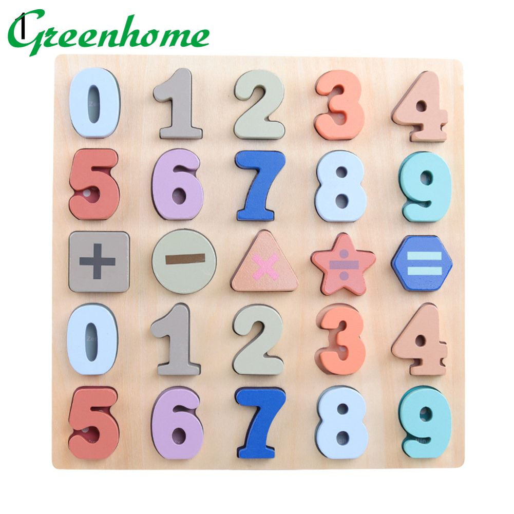 Greenhome Wooden Macaroon Color 3D Alphabet Digital Number Puzzle Board Education Kids Toy
