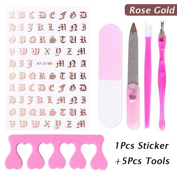 3D Gothic Font Stickers For Nails Laser Gold Silver Old English Alphabet Letter Decoration Luxury Design Manicure Decal LEXF3262
