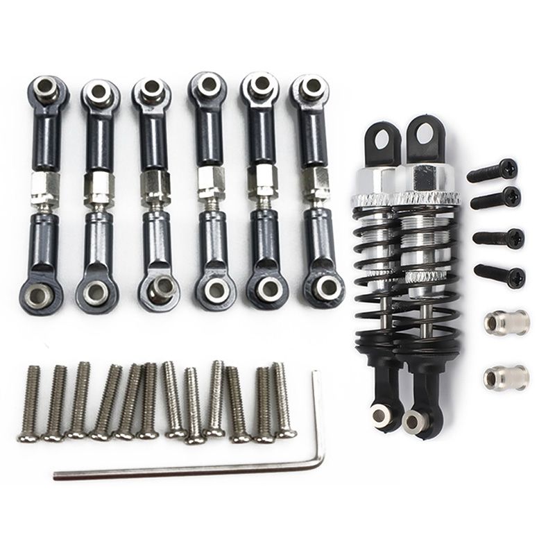 2 Pcs Oil Adjustable 65mm Shock Absorber Damper for 1/18 WLtoys A959 A969 Silver & 6Pc Adjustable Metal Linkage Pull Rod