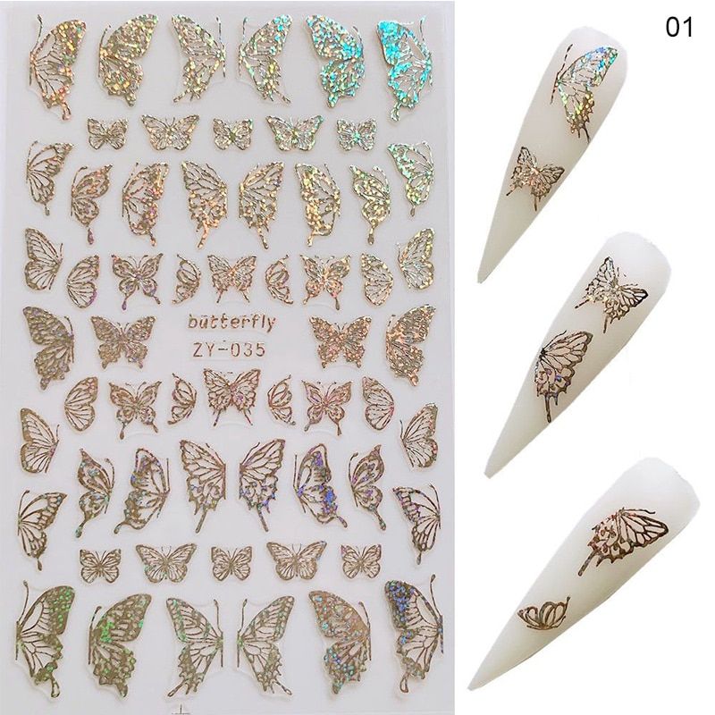 Nail Art Laser Color Butterfly Nail Art Stickers Spring Summer Designs Adhesive Sliders Decals Foils Wraps Decorations Manicures