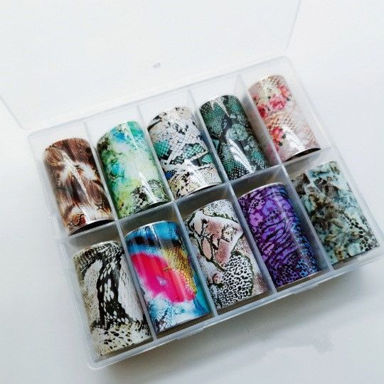 Leopard Nail Art Foil Transfer FOIL BOX Snake Foil Paper 10 SNAKE or SERPENTINE Designs Patterns Nail Sticker Foils Decals