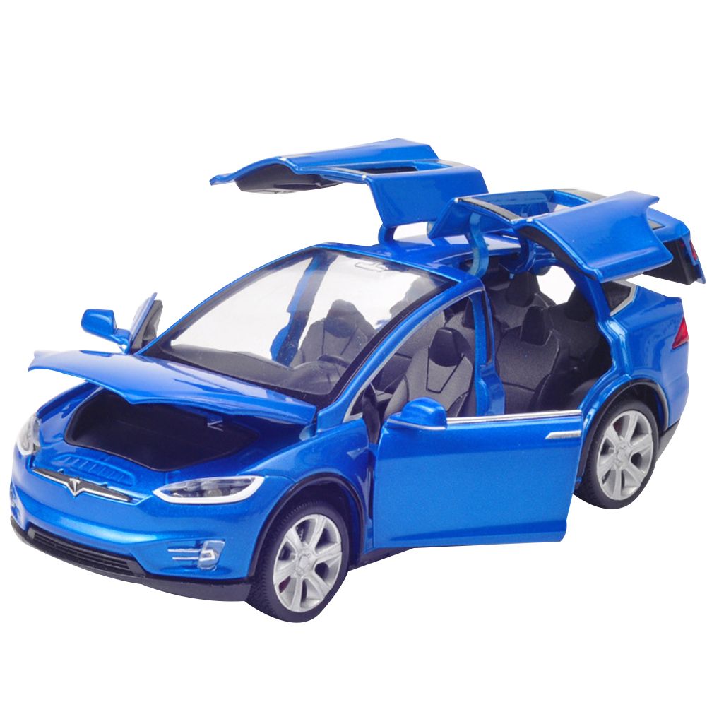 Green 1/32 for Tesla Diecast Car LED Music Pull Back Desk Decor Model Kids Toy Gift