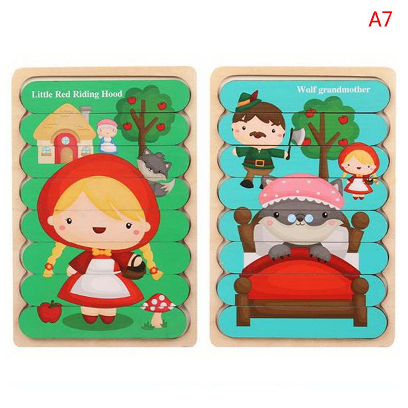 Kids Brain Wooden Double-sided 3D Puzzle Strip Puzzle Stacking Montessori Toy