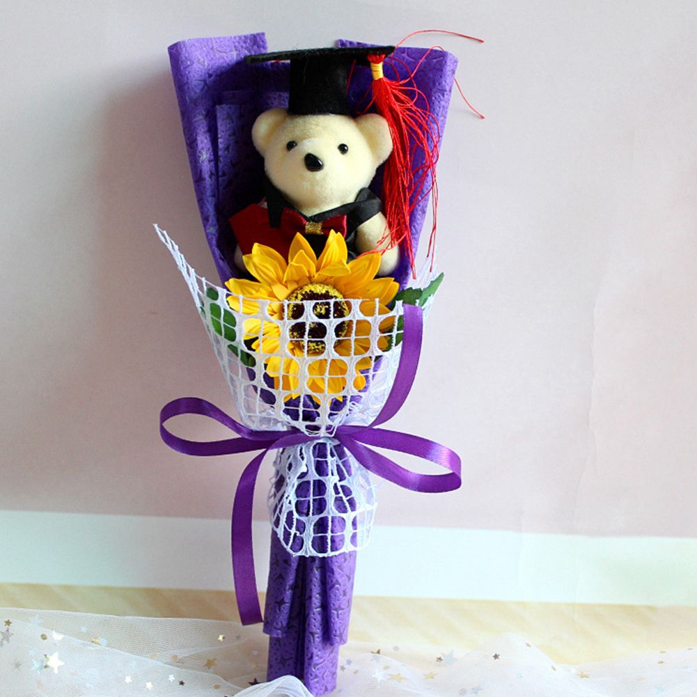 Yfashion aduation Romantic Bear Rose Soup Flower Cartoon Bouquet Party Wedding Decoration Festival ift for aduation Celebration