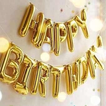 Golden Foil Balloon Birthday Banner - Big Size Letter