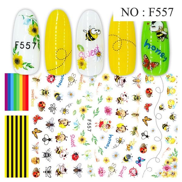 26 Style 3D Colorful Summer Decals Slider Sticker Nail Art Transfer Adhesive Mix Designs Paper Manicure Decorations Decals Wraps