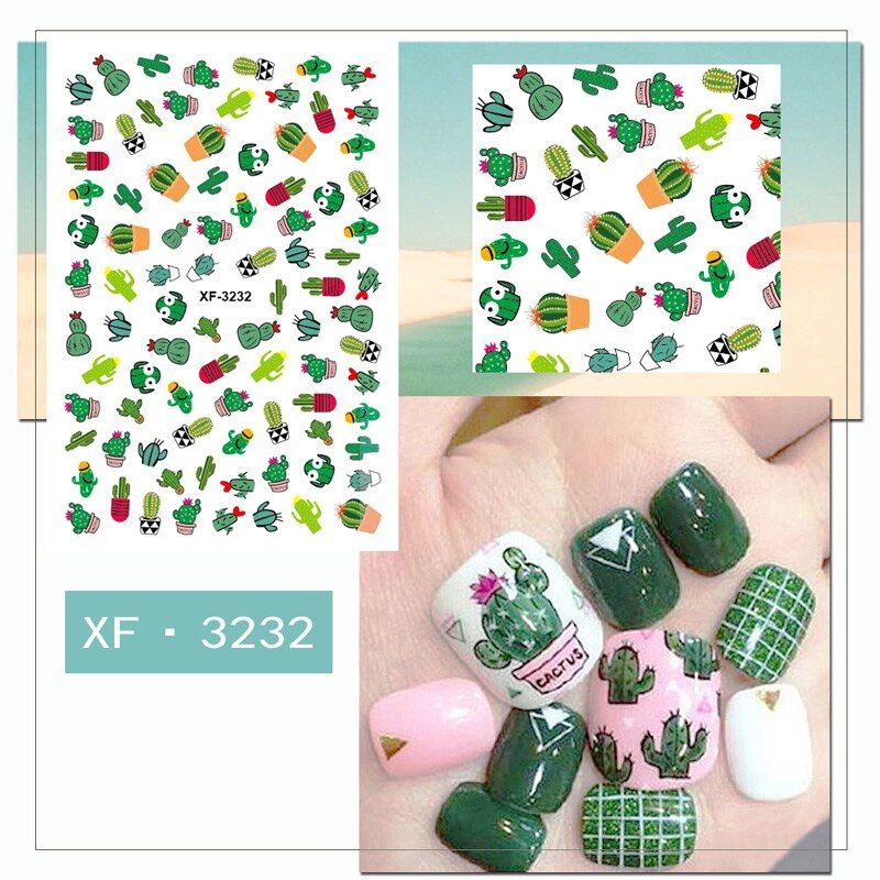 Summer Cactus Watermelon  Nail Sticker 3D Decal Strawberry Flower Feather Nail Art Decoration Tip Manicure