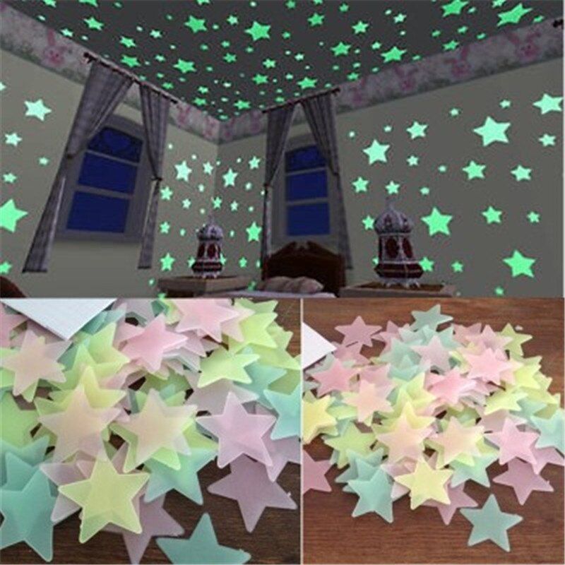 100P Kids Bedroom Fluorescent Glow In The Dark Stars Glow Wall Stickers Stars Luminous Luminous Glow Sticker Color Ceiling Decor
