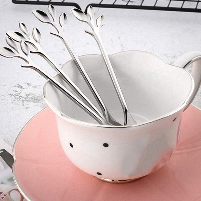 Leaf Coffee Spoon Tea Sugar Spoon Espresso Spoon Retro Dessert Spoon Honey Mixing Spoon Ake Moon Cake Fork 12Pcs