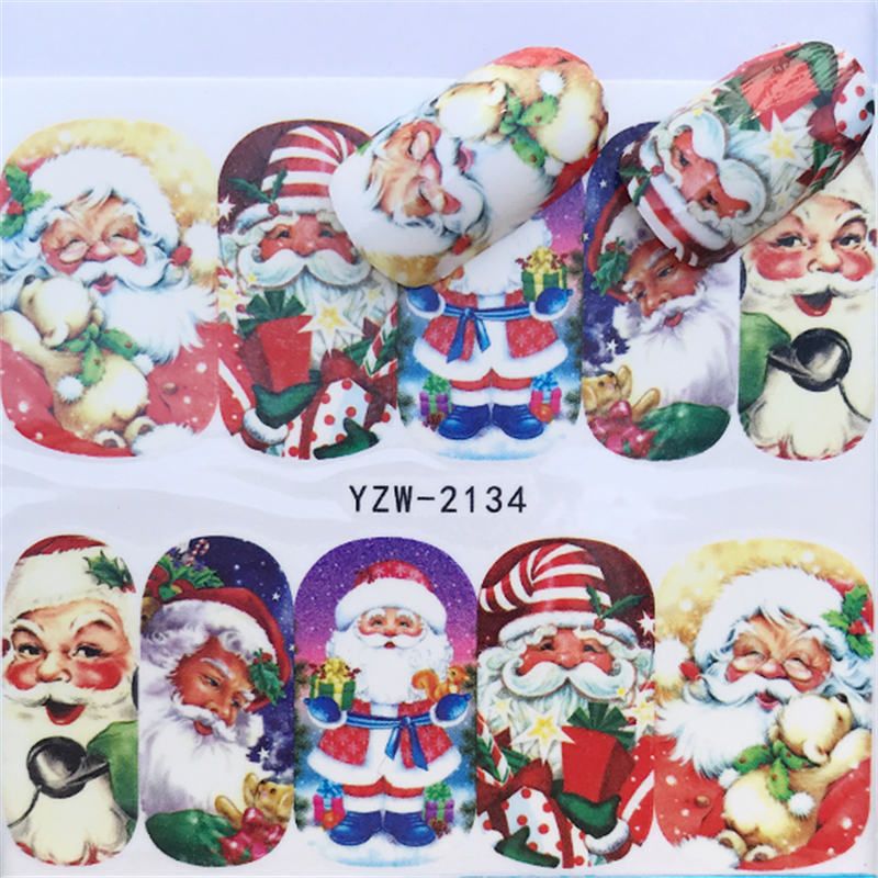 1Sheet Christmas Nail Art Water Decals Pink Snowflake Snowman Transfer Stickers