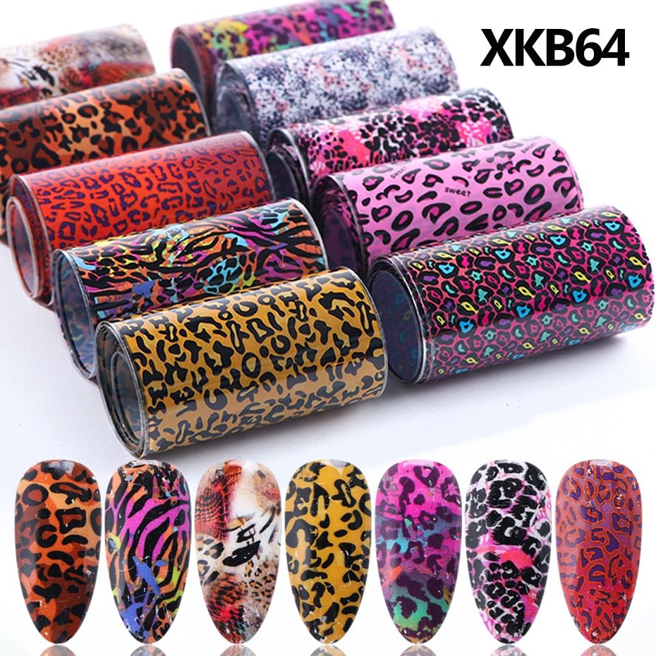 10 Roll Leopard Snake Print Nail Foil Mix Animal Skin Paper Gradient Adhesive Nail Art Transfer Stickers Manicure Design SA99