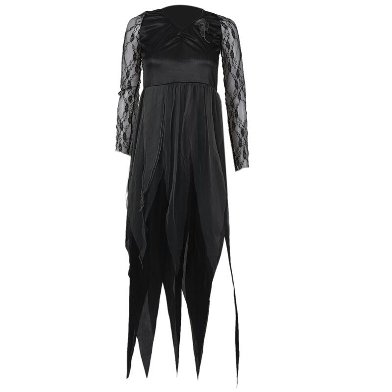 Halloween Women Costume Graveyard Bride Corpse Dress Ladies Black Lace Cosplay Fancy Dress Party L