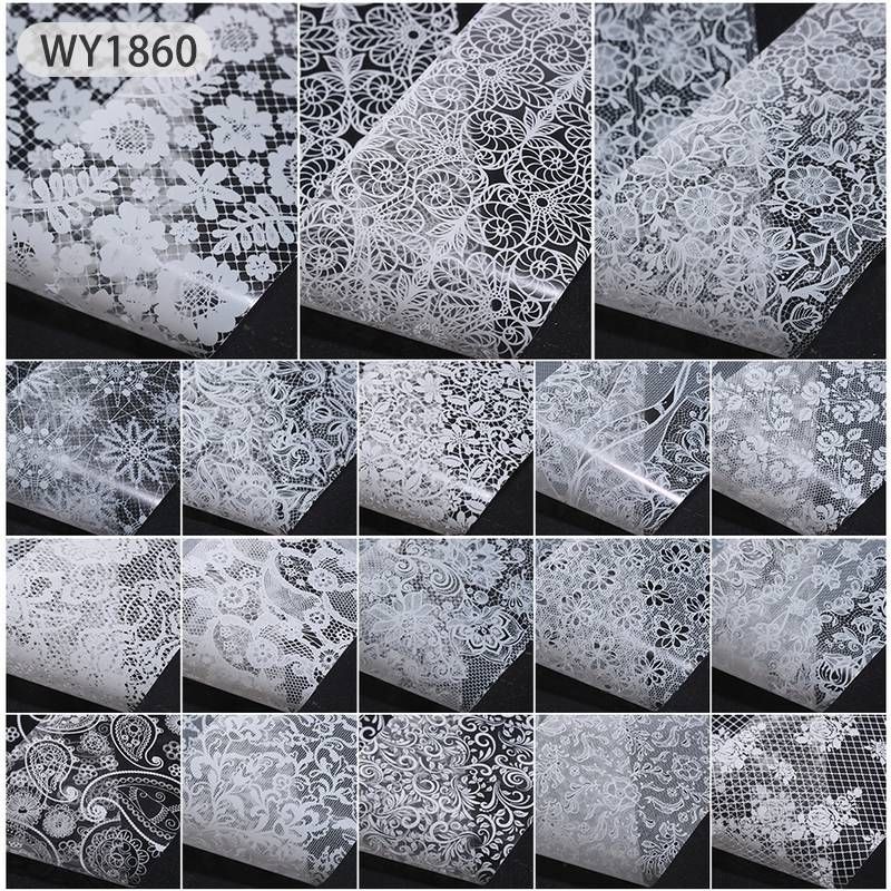 Elessical 18Pcs 4*20cm holographic Nail Foil transfer Set Decal For Nails Stickers flowers Mix Design Nail art Decoration wraps