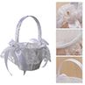 Satin Bowknot Le Flower Girl Basket Storage Wedding Ceremony Party Supply