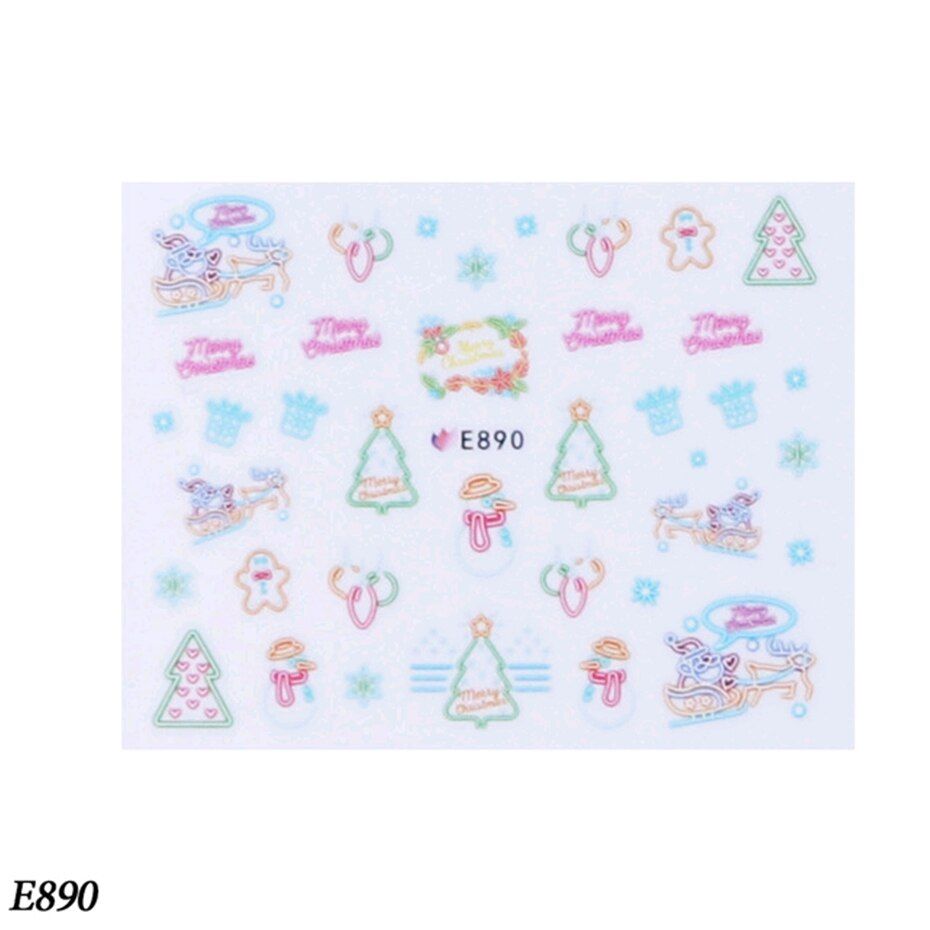 Xmas Winter Water Nail Stickers Christmas Cartoon Santas Snowman Decals New Year Nails Art Manicure Decoration Tips BEE875-896-1