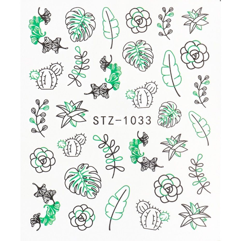 Water Stickers For Nail Designs Black Flower Leaf Line Abstract Girls Halloween Polish Slider Nail Decals Tips JISTZ1018-1033-1
