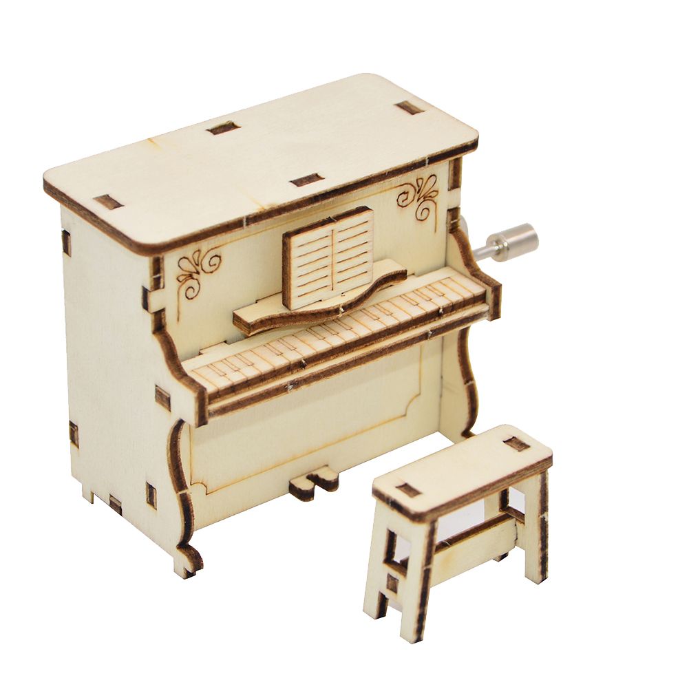 DIY Wooden Piano Shape Music Box Hand Crank Musical Educational Kids Toy Gift