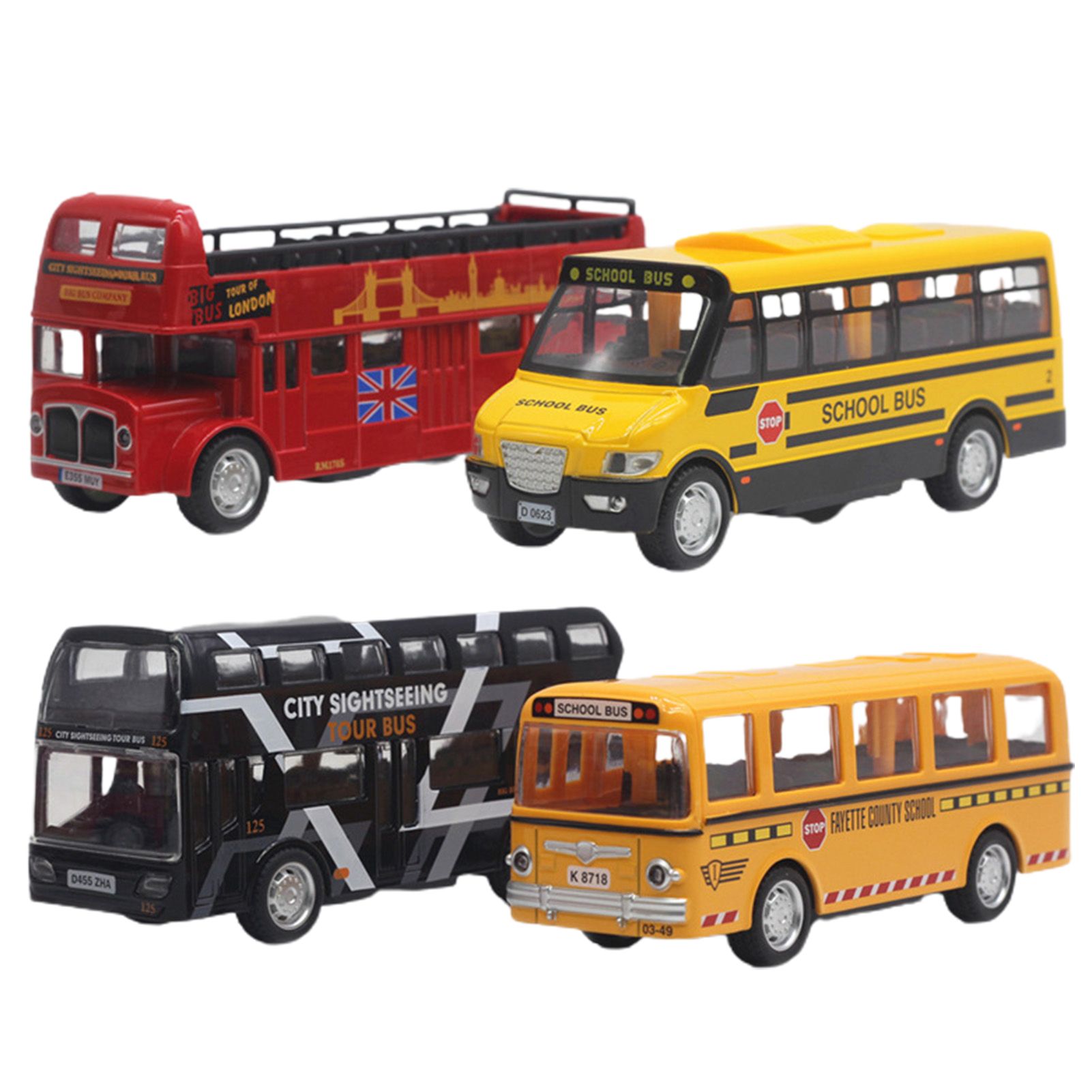 4Pcs/Set Bus Toy Realistic Simulated Detailed Bus Alloy Model Kit for Teenager