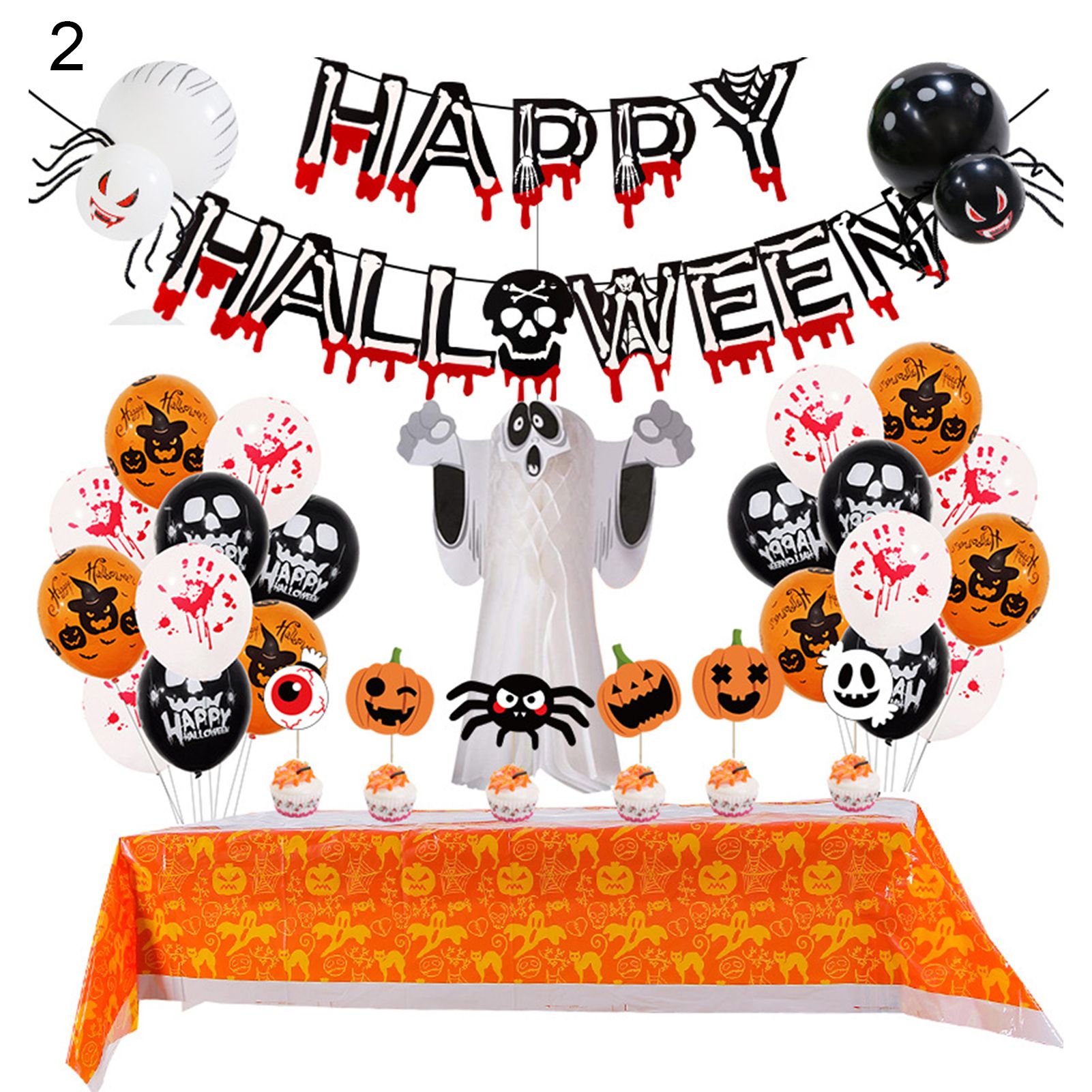 1 Set Halloween Banner Eco-friendly Cartoon Style Emulsion Halloween Themed Birthday Party Decoration Set for Party