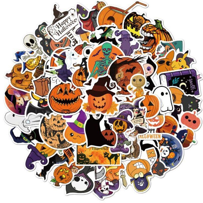 10/30/50PCS Halloween Holiday Decoration Cartoon Graffiti Luggage Computer Waterproof Without Leaving Glue Stickers Wholesale