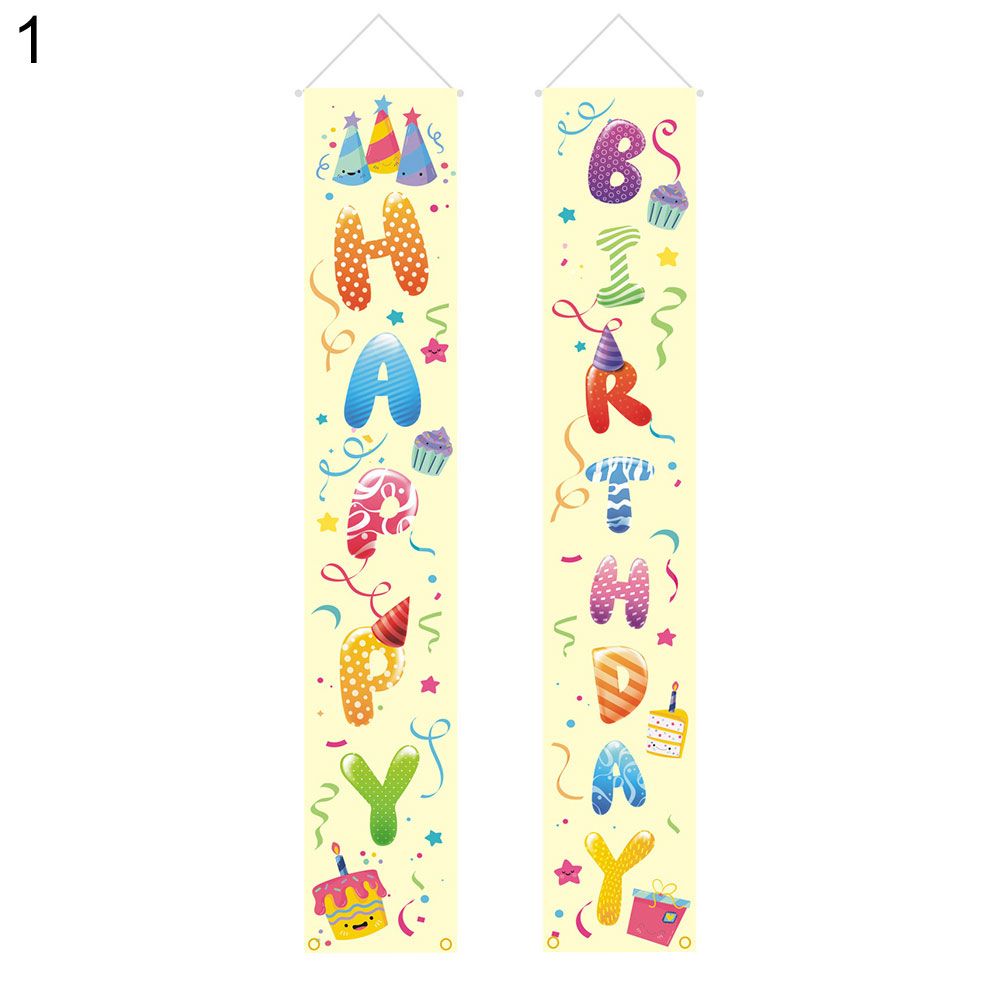 Happy Birthday Cake Balloon Hat Print Door Hanging Couplet Banner Party Decor