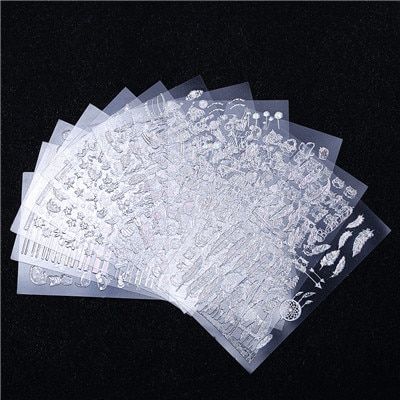 12pcs Nail Sticker 3d Silver Holographic Laser Stickers 2019 Leaf/Dog/Butterfly Adhesive Decals Sticker For Nail Art Decor 6x5cm