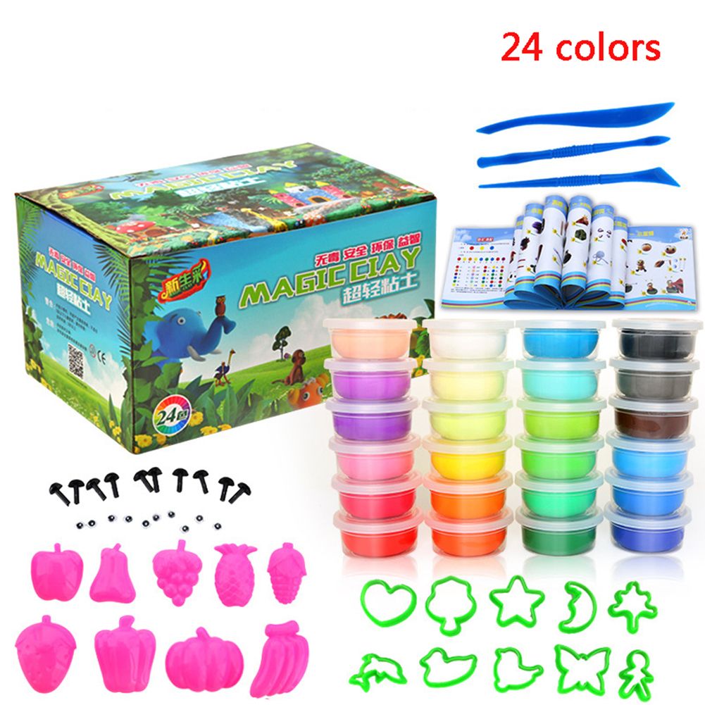 Yfashion Crystal oys 24 Colors Light Clay Soft Model DIY Kid ift Snow Polymer Plasticine Kit